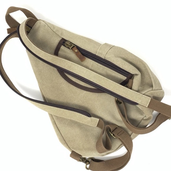 Canvas Sling Bag Unisex Khaki Crossbody Backpack Shoulder Daypack Conceal Carry - Picture 6 of 16